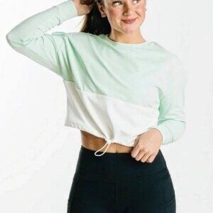 Zyia Active Nyanza Cinch Crop Long Sleeve Top Mint Green & White Medium